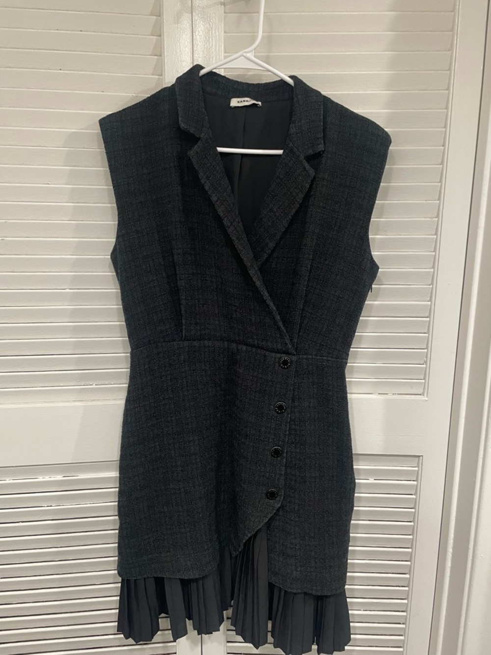 SANDRO Paris Black Sleeveless Asymmetric Button Mini Dress - Picture 2 of 13